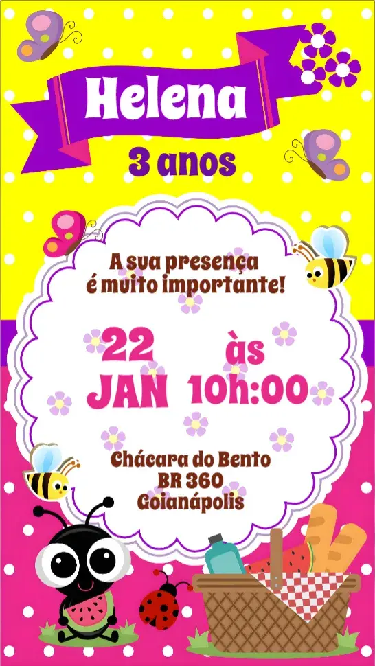 Convite Piquenique Menina
