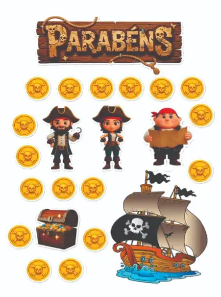 Convite Pirata – tema Topo de bolo pirata, aventura, mar, colorido, divertido, infantil