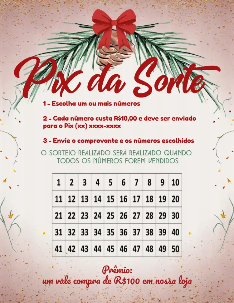 Convite Pix Da Sorte De Natal Verde editável e personalizável