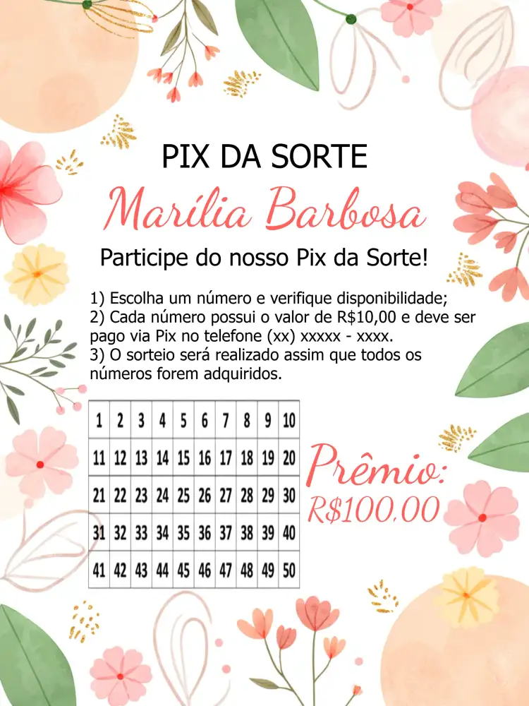 Convite Pix Da Sorte Floral – tema Cartelas floral, romântico, vibrante, colorido, moderno