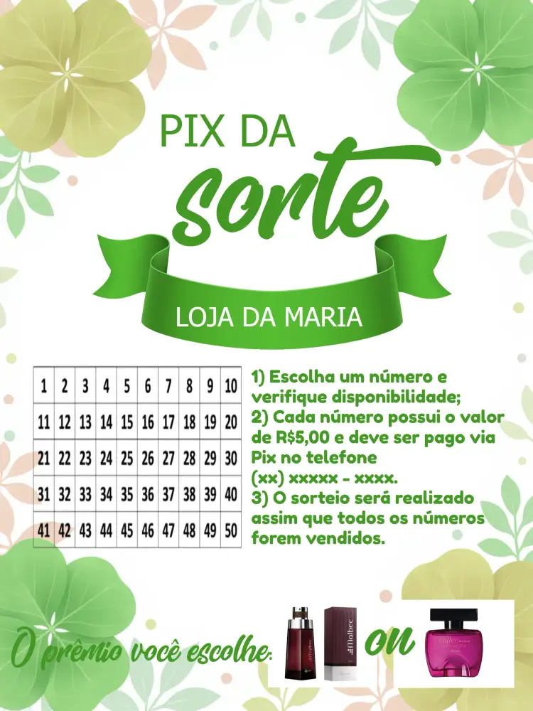 Convite Pix Da Sorte Trevo – tema Cartelas trevo, sorte, rifa