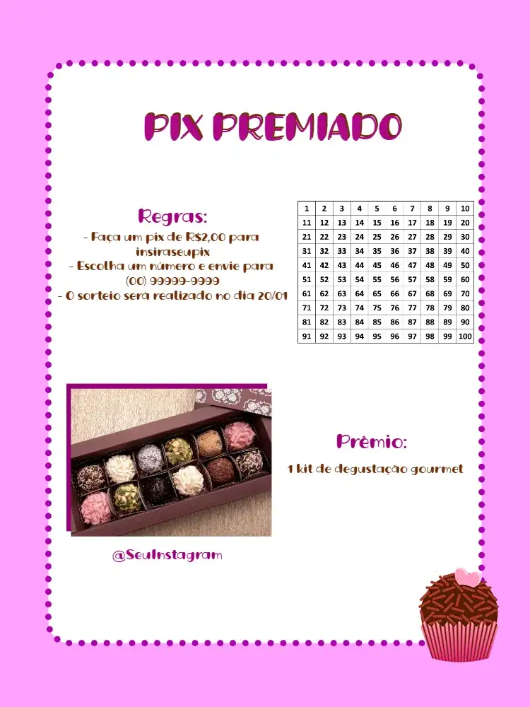 Convite Pix Premiado Digital – tema Cartelas rosa, branco, marrom, moderno, divertido, minimalista