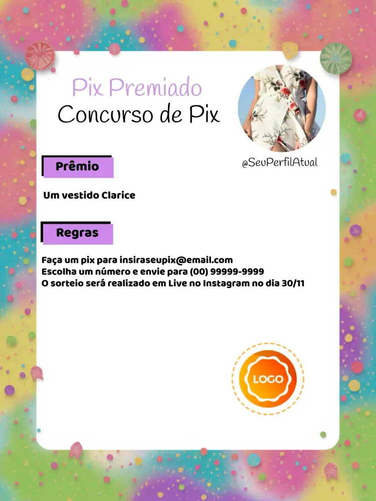 Convite Pix Premiado Arte editável e personalizável