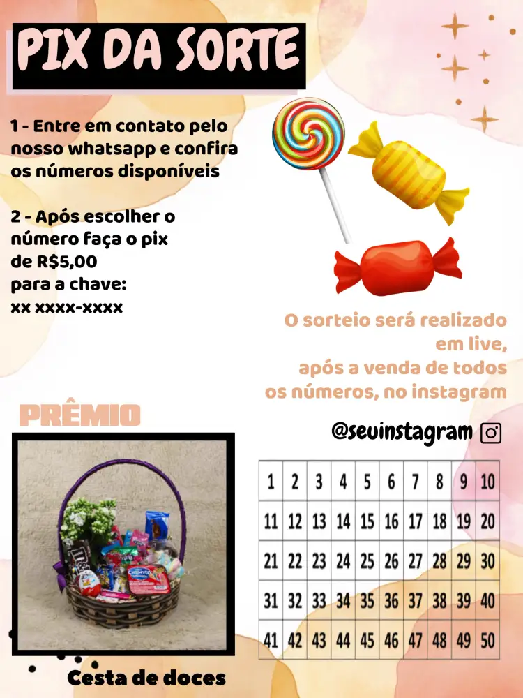 Convite Pix Premiado Doces Com Foto Digital – tema Cartelas moderno, colorido, divertido, vibrante, fotográfico, descontraído