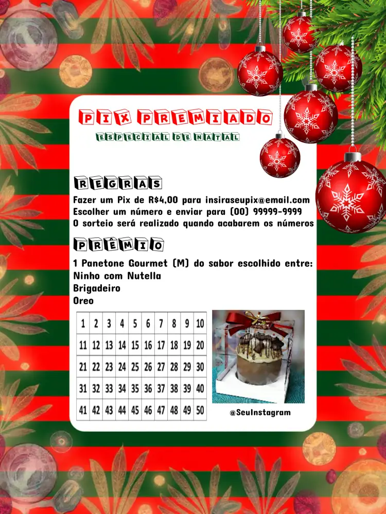 Convite Pix Premiado Natal Arte – tema Cartelas vermelho, verde, moderno, festivo, temático, alegre