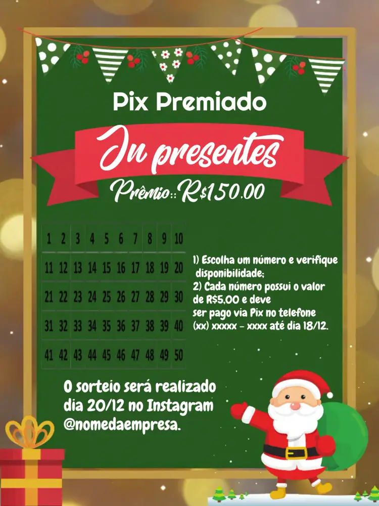 Convite Pix Premiado Natal Cartela – tema Cartelas natalino, moderno, vibrante, elegante, colorido, interativo