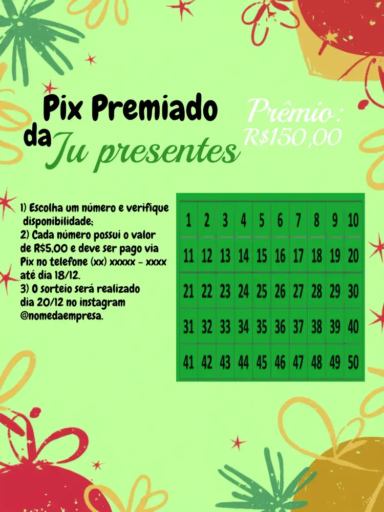 Convite Pix Premiado Natal Arte – tema Cartelas verde, vermelho, festivo, alegre, moderno, digital