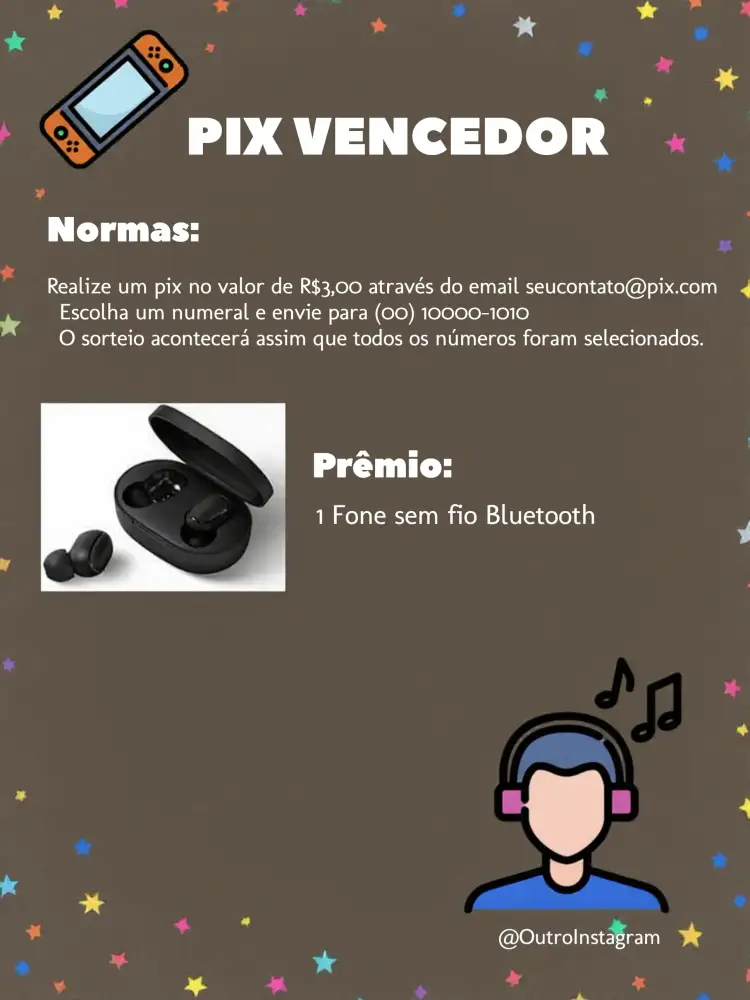 Convite Pix Premiado Números – tema Cartelas moderno, tecnológico, minimalista, cinza e branco, jovem, divertido
