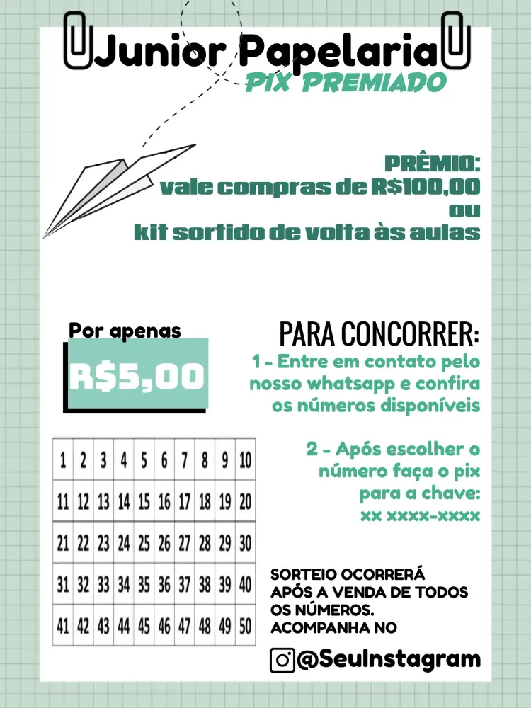Convite Pix Premiado Papelaria Avião – tema Cartelas moderno, avião, verde e branco, minimalista, gráficos estilizados, temática de viagem