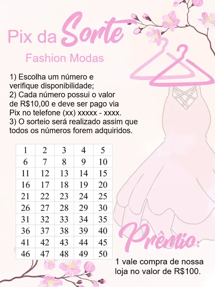 Convite Pix Premiado Roupas Rosa – tema Cartelas rosa, moderno, divertido, colorido, jovem