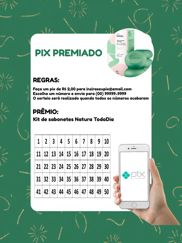 Convite Pix Premiado Verde – tema Cartelas moderno, minimalista, digital, elegante, clean, geometrico