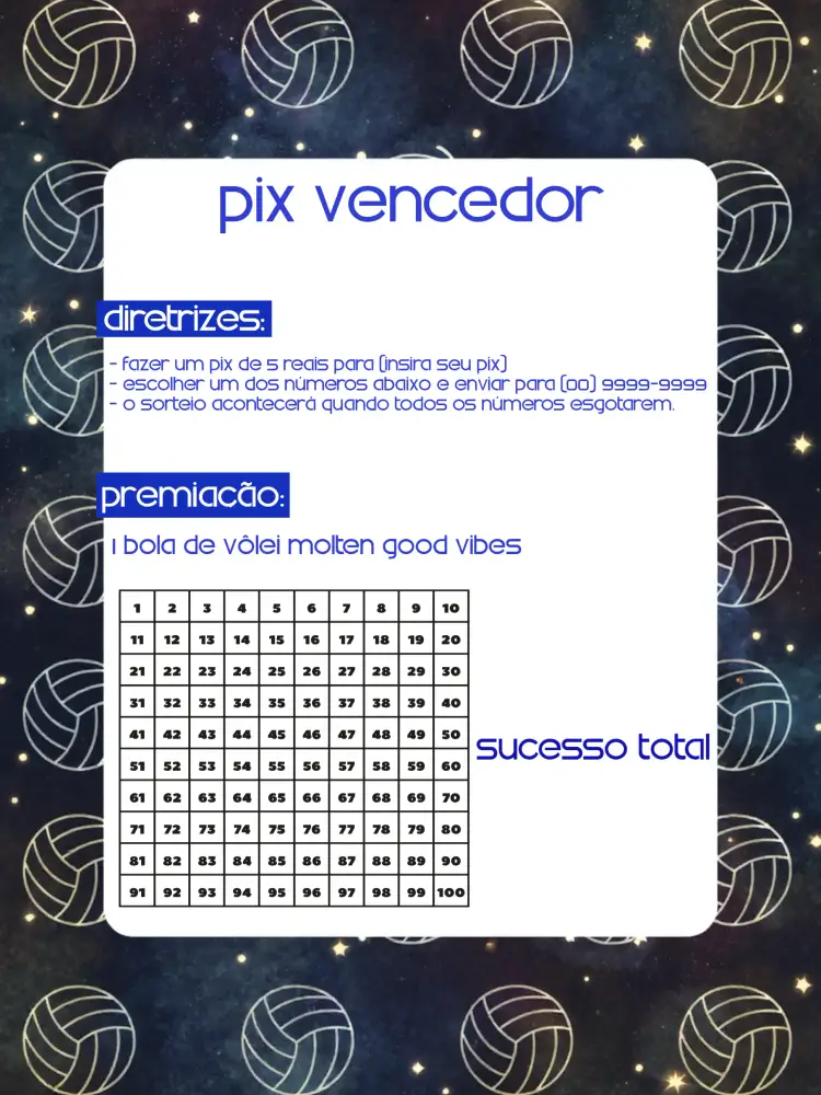 Convite Pix Premiado Branco – tema Cartelas moderno, esportivo, vibrante, azul e branco, divertido, dinâmico