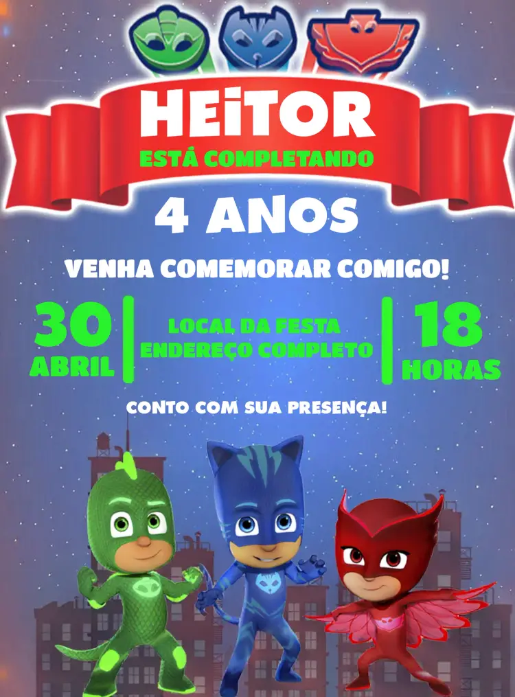 Convite Pj Mask Colorido