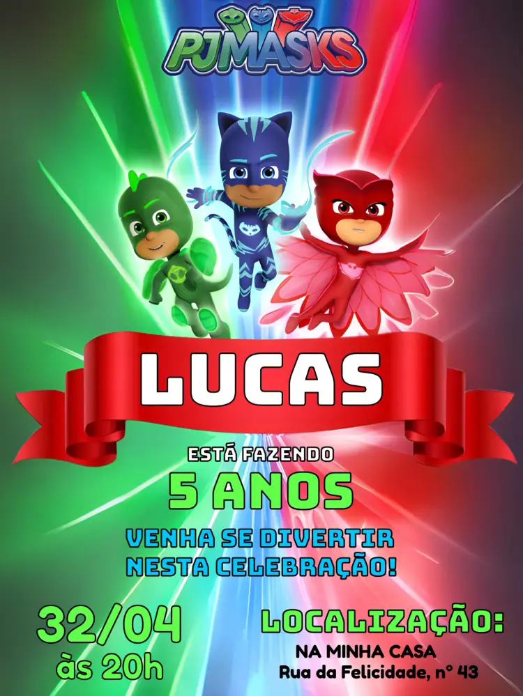 Convite Pj Masks Azul