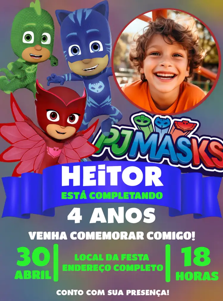 Convite Pj Masks Com Foto Amaya