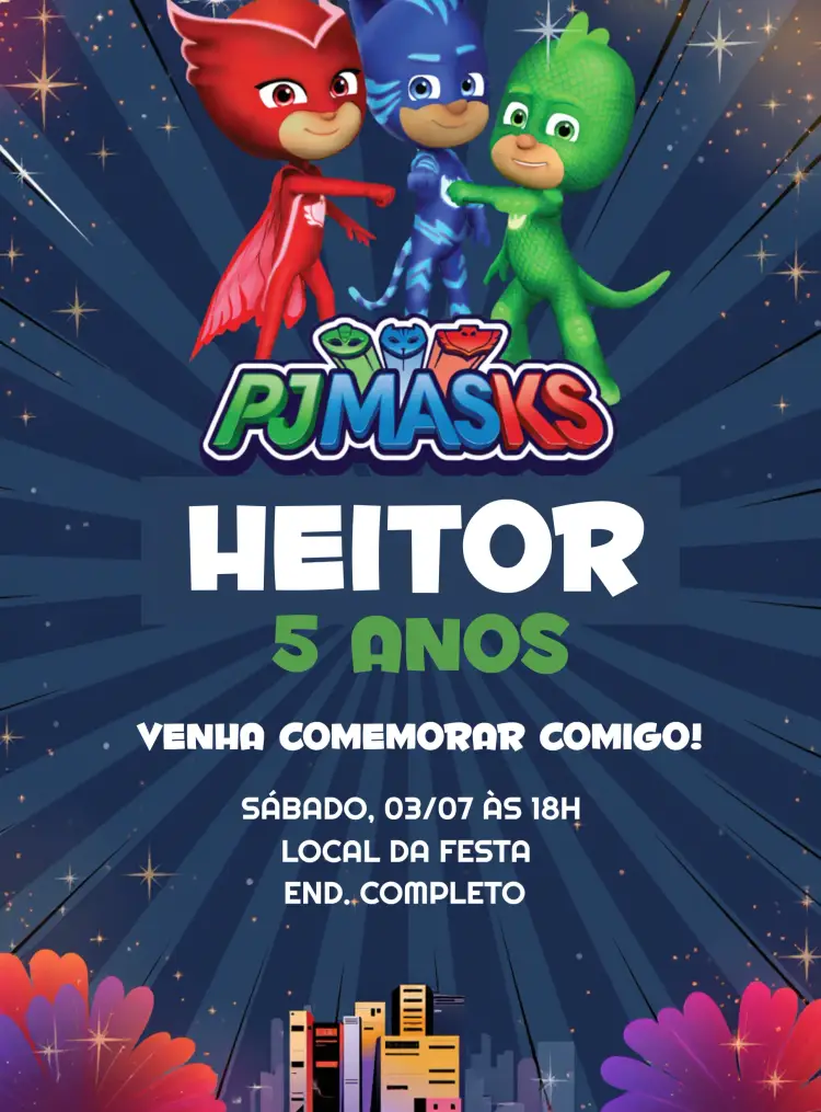 Convite Pj Masks Heróis