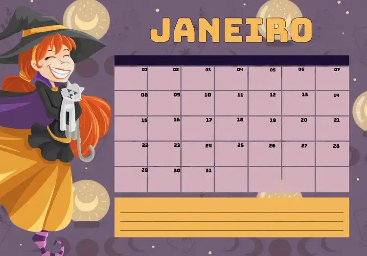 Convite Planner 2024 - Bruxinha Halloween – tema Datas Comemorativas fantasia, colorido, ilustrações lúdicas, outono, bruxas, misterioso