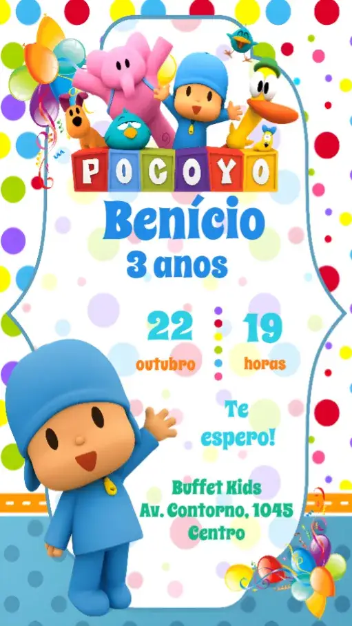 Convite Pocoyo – tema Aniversário Infantil Pocoyo, Infantil, Animação