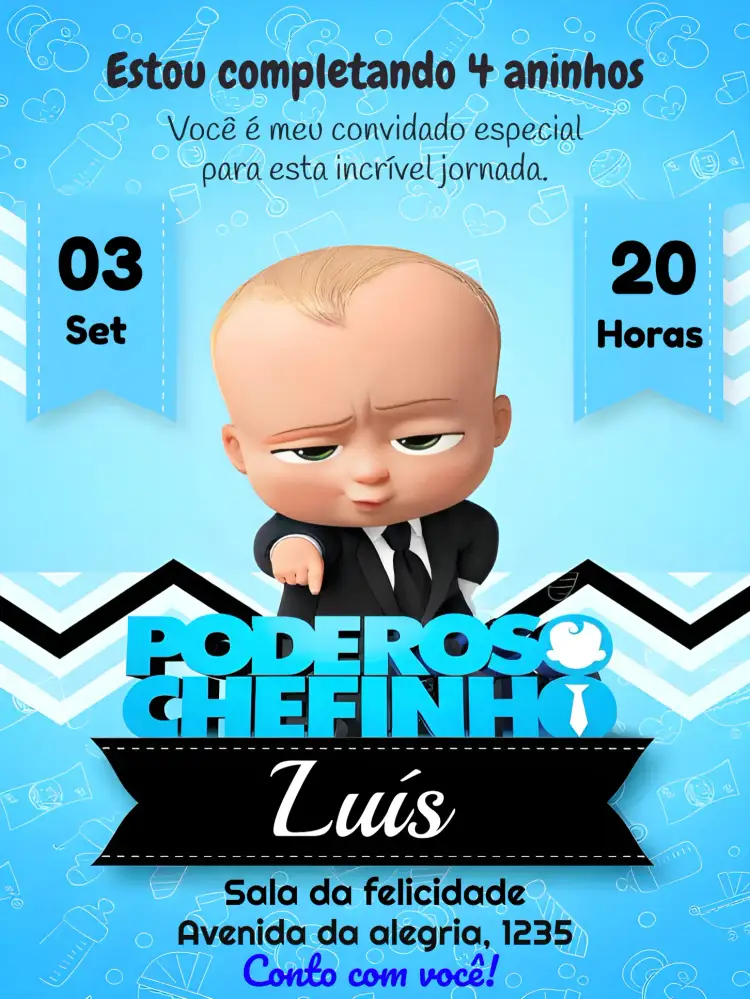 Convite Poderoso Chefinho – tema Mais pesquisados divertido, infantil, moderno, lúdico, colorido