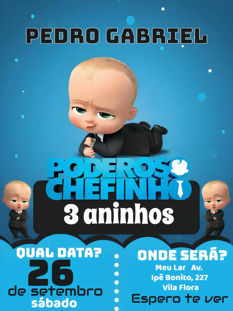 Convite Poderoso Chefinho Boss – tema Mais pesquisados moderno, divertido, colorido, infantil, elegante