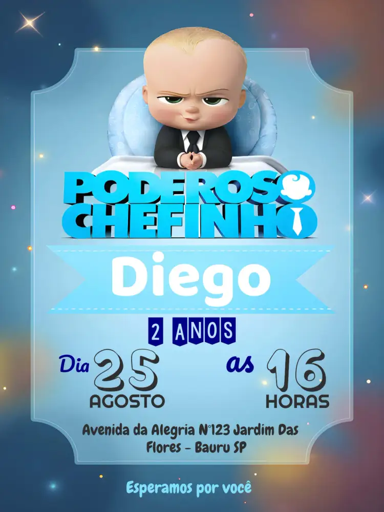 Convite Poderoso Chefinho Cinza – tema Mais pesquisados moderno, divertido, minimalista, elegante, temático, infantil