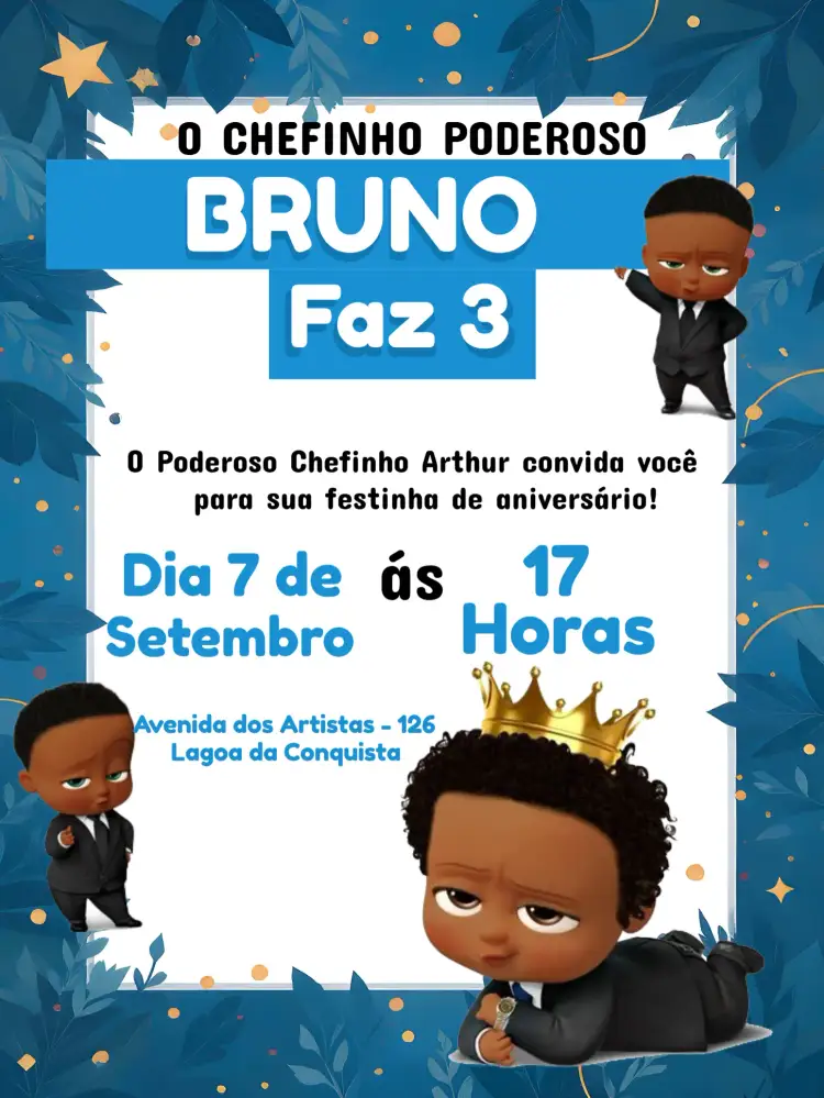 Convite Poderoso Chefinho Negro Moreno – tema Mais pesquisados moderno, divertido, infantil, colorido, temático