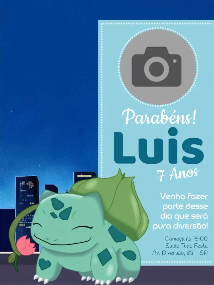 Convite Pokémon 10 Desenho – tema Aniversário Infantil colorido, divertido, jovial, mágico, temático, ilustrações de personagens