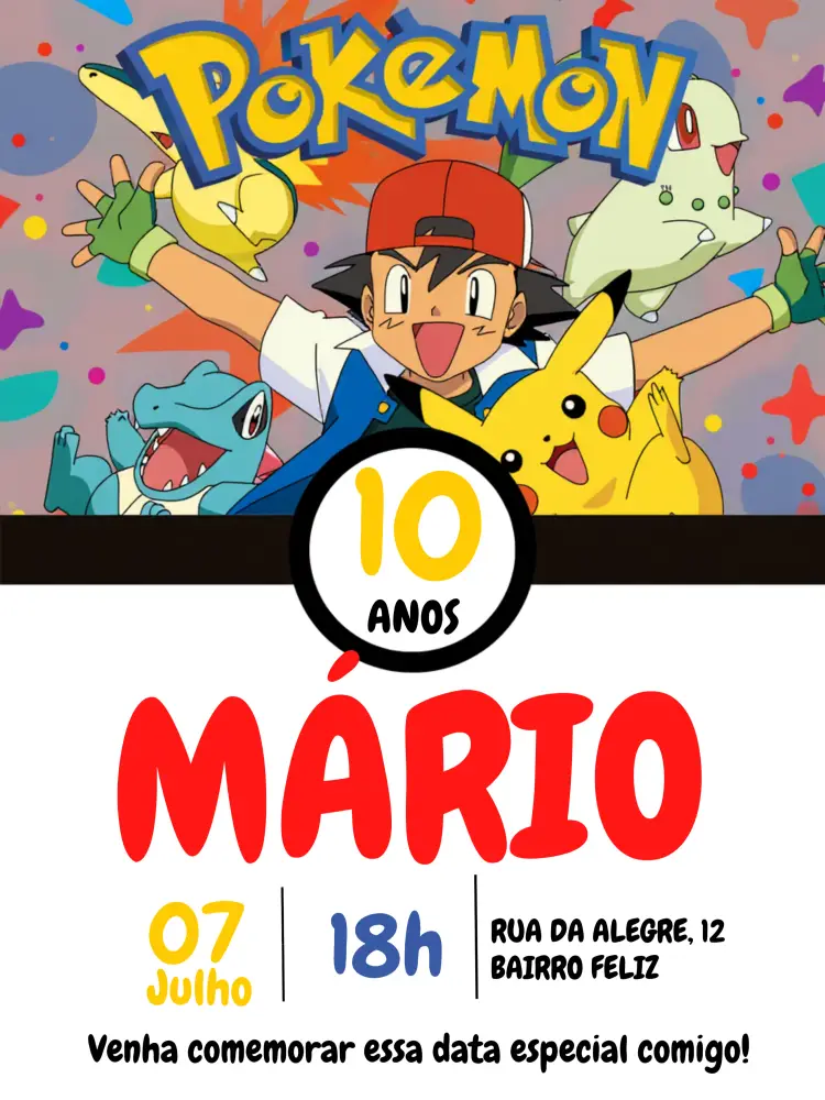 Convite Pokemon Anime
