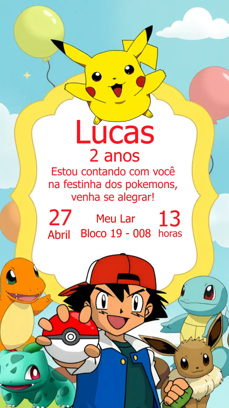 Convite Pokemon Ash