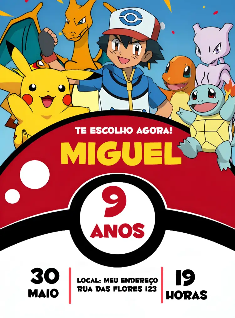 Convite Pokemon Branco