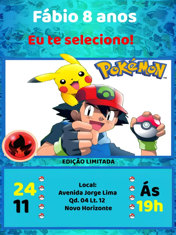 Convite Pokemon Colorido
