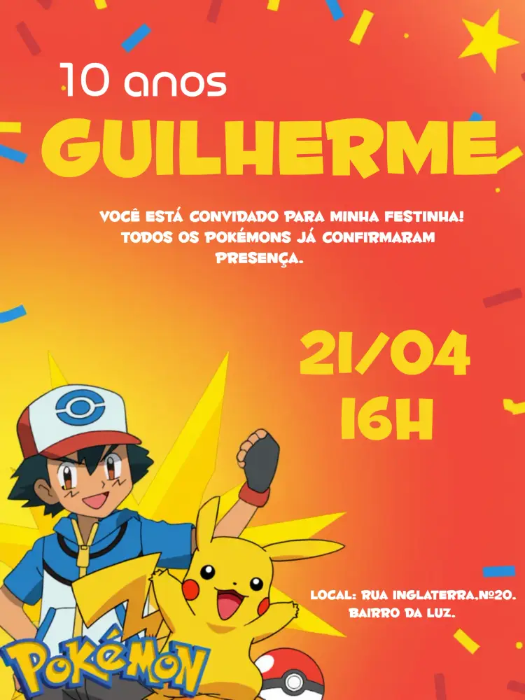 Convite Pokémon Laranja