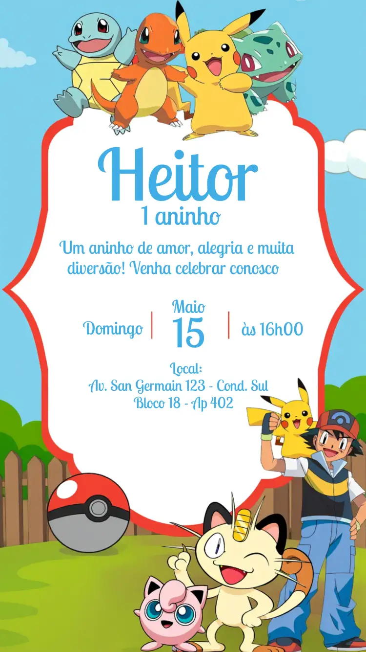 Convite Pokemon Pikachu – tema Aniversário Infantil colorido, anime, moderno, divertido, temático