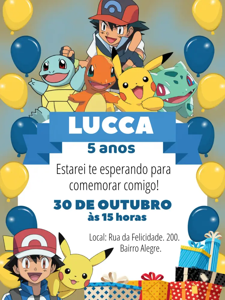 Convite Pokemon Pikachu