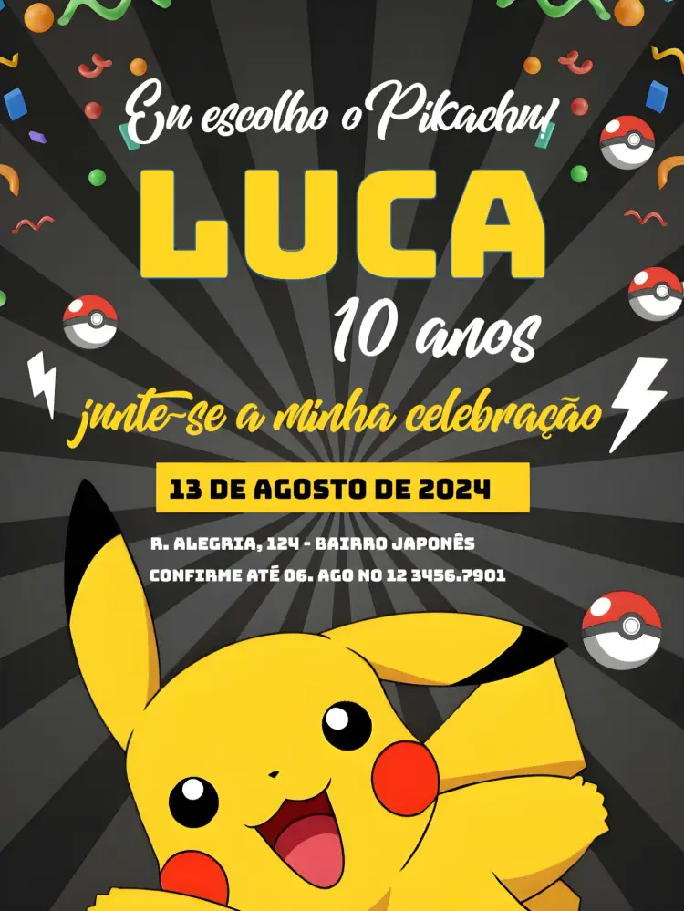 Convite Pokemon Pikachu Rocket