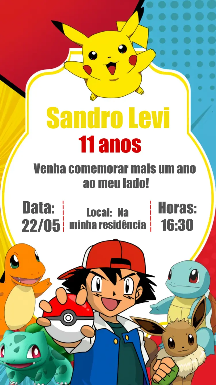Convite Pokemon Preto