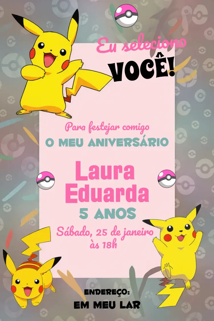 Convite Pokemon Rosa