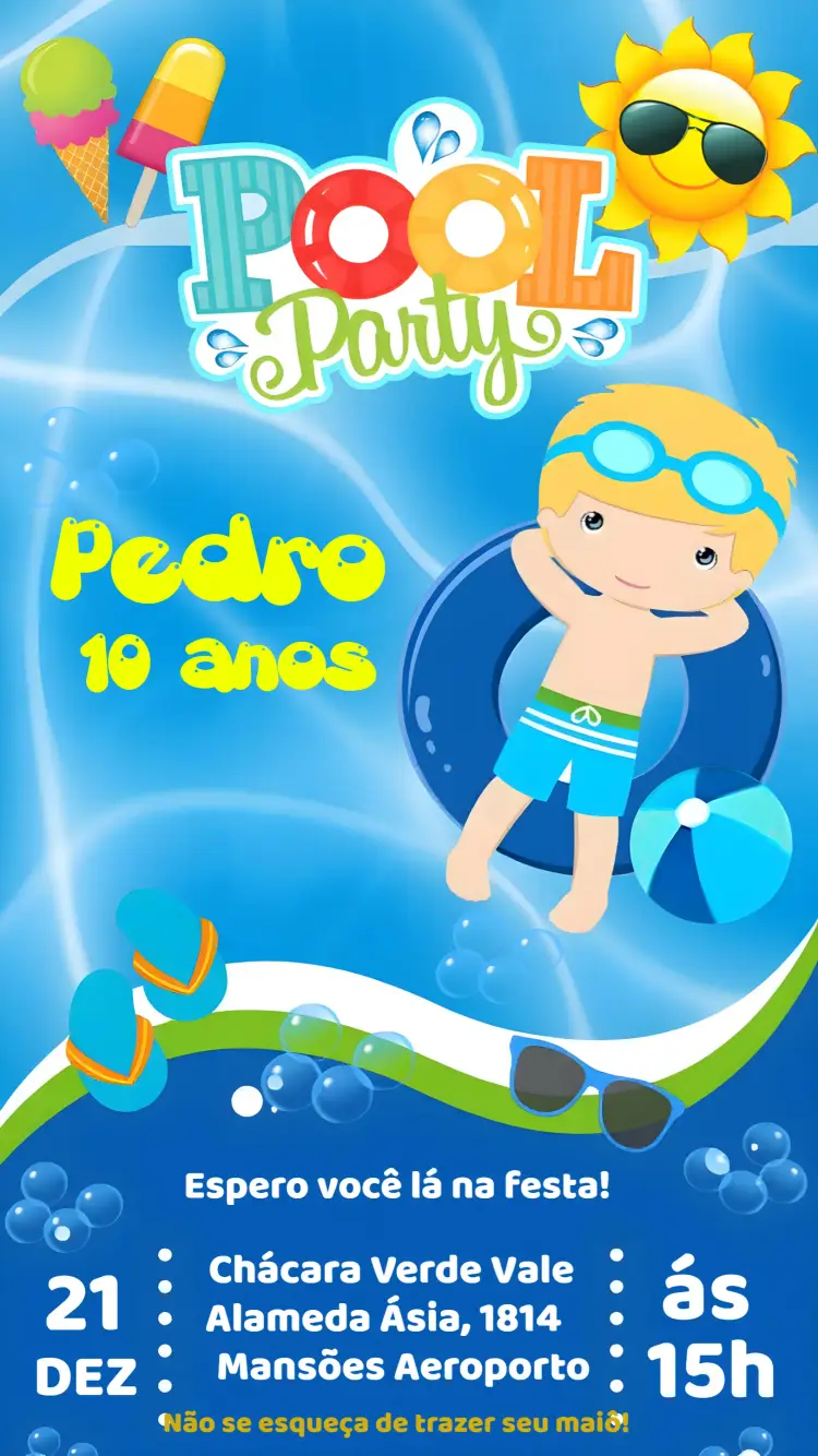 Convite Pool Party Azul