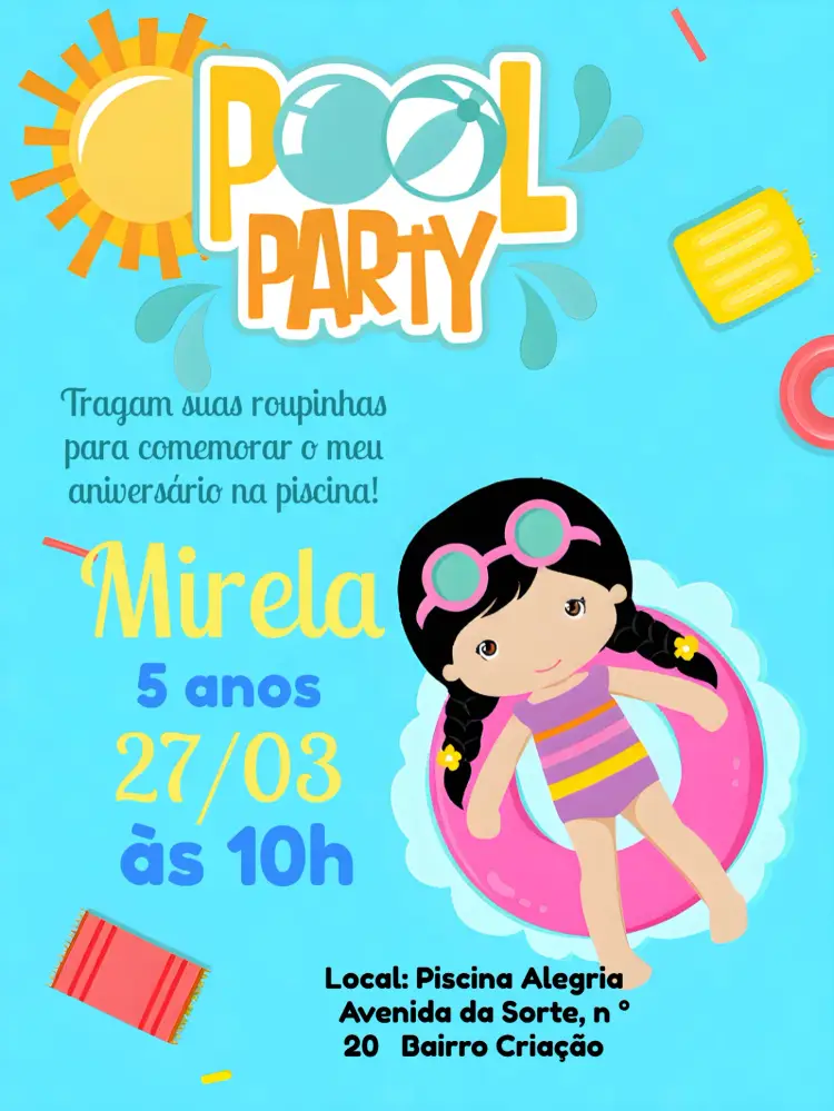 Convite Pool Party Lazer