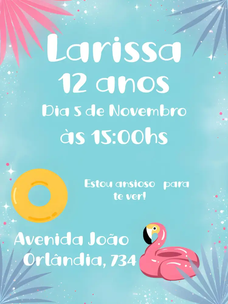 Convite Pool Party Piscina Bóia – tema Mais pesquisados tropical, colorido, divertido, flamingo, veranil, jovial