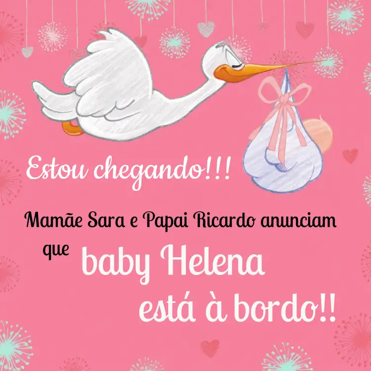 Convite Post Anúncio De Gravidez Menina Chegada – tema Mais pesquisados rosa, dourado, branco, moderno, delicado, infantil