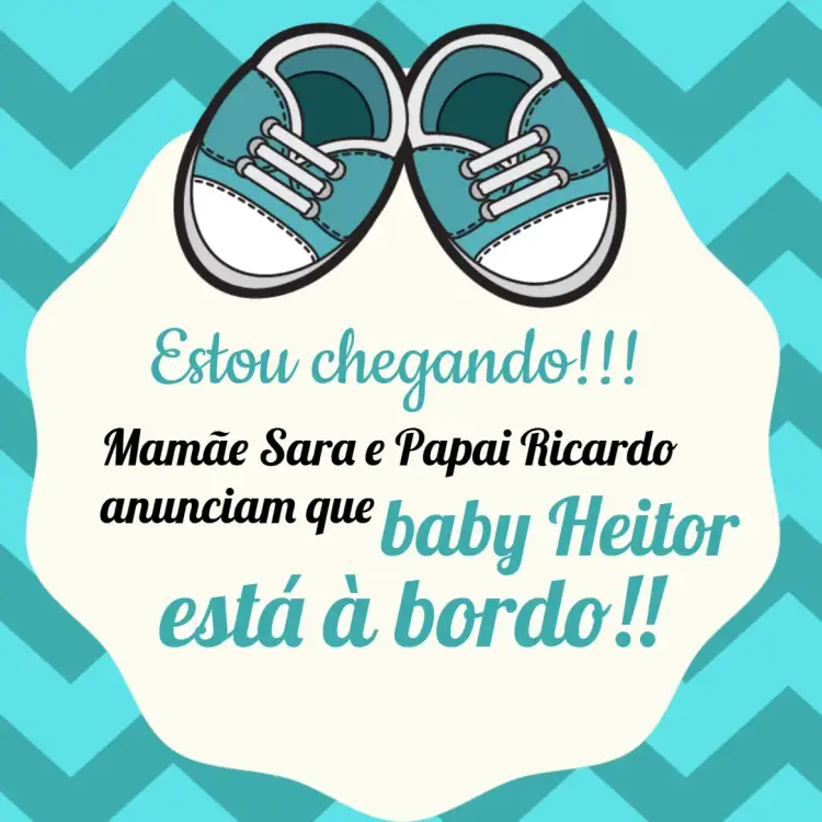 Convite Post Anúncio De Gravidez Menino Anuncio – tema Mais pesquisados azul, verde, moderno, ilustração de cegonha, sapatinhos, estilo divertido