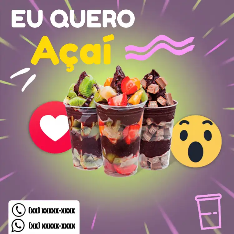 Convite Post De Promoção Açaí Roxo – tema Mais pesquisados moderno, vibrante, divertido, tropical, jovem