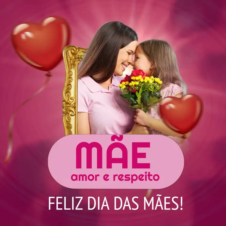 Convite Post Dia Das Mães Filha – tema Datas Comemorativas rosa, vermelho, floral, moderno, delicado, alegre