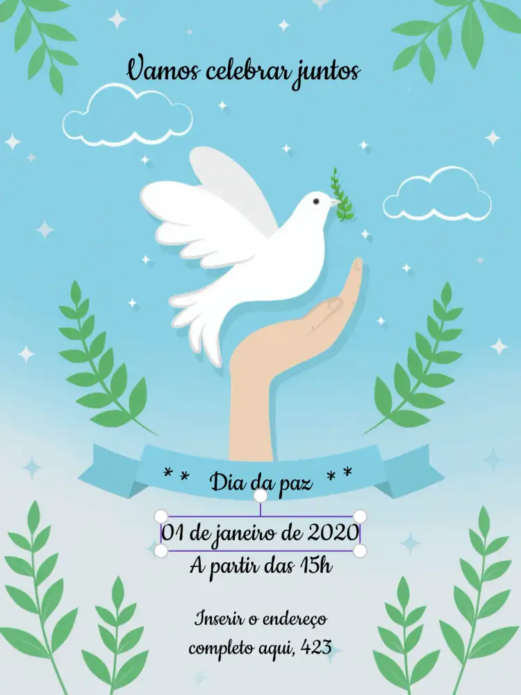 Convite Post Dia Mundial Da Paz Janeiro – tema Datas Comemorativas azul, branco, minimalista, moderno, gráfico, esperança