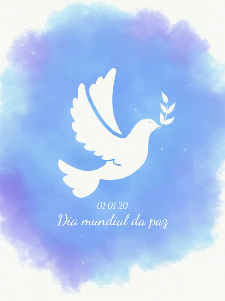 Convite Post Dia Mundial Da Paz Pombinha – tema Datas Comemorativas minimalista, moderno, azul e branco, estilo clean, inspirado na natureza