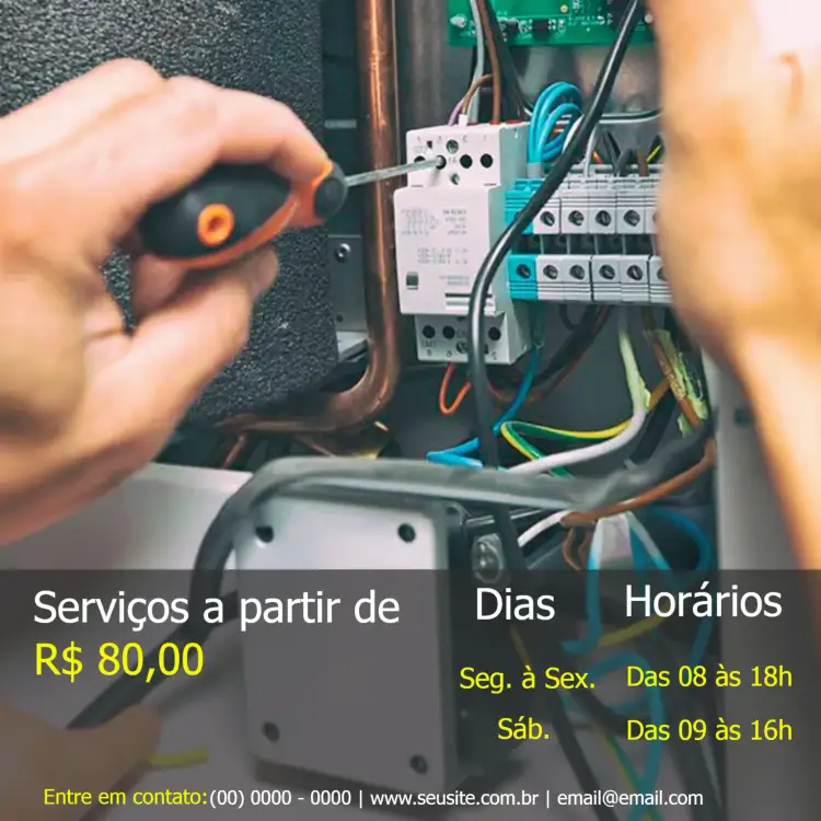 Convite Post Para Eletricistas Preto – tema Mais pesquisados preto e amarelo, moderno, profissional, elétrico, minimalista