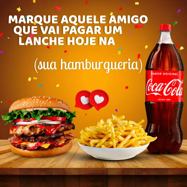 Convite Post Para Hamburgueria Cola – tema Mais pesquisados moderno, colorido, gourmet, divertido, apetitoso, jovem