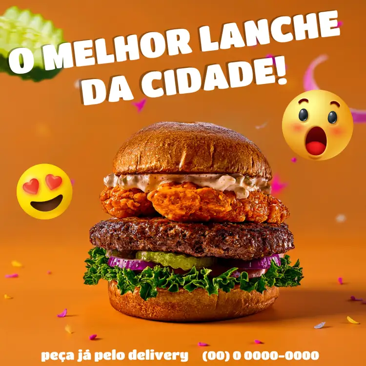 Convite Post Para Hamburgueria Emojis – tema Mais pesquisados divertido, moderninho, colorido, jovial, alimentação