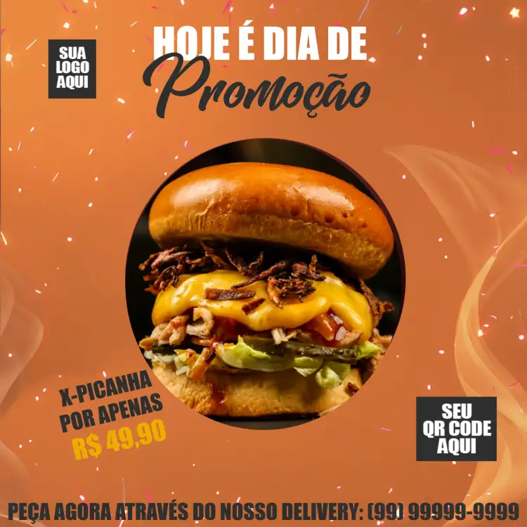 Convite Post Para Hamburgueria Promoção – tema Mais pesquisados moderno, laranja, branco, divertido, apetitoso